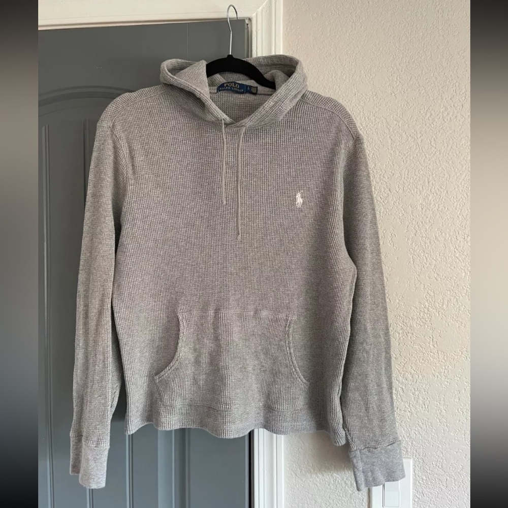 Ralph Lauren Thermal Waffle Weave Hooded Long Sleeve Shirt in Grey Women’s M